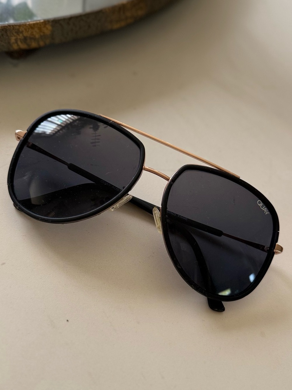 Quay Australia Black & Gold Oversized Aviator Sunglasses for Women